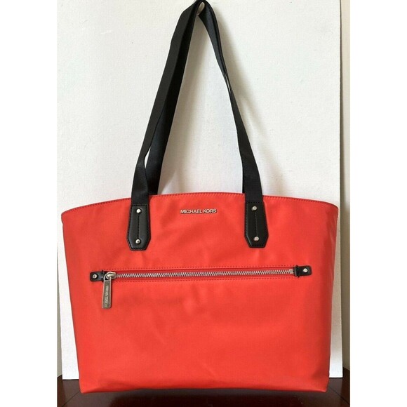 New Michael Kors Polly Medium Top Zip Nylon Tote Bag Mandarin - Picture 1 of 6